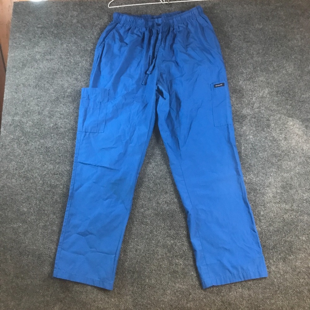 Dagacci Scrub Bottoms Womens L Blue Good Elastic Waist Cargo Pockets 28x29